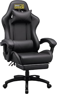 RMF Professional Ergonomic Reclining Gaming Chair, Comfortable and Relaxing Gaming Chair with Footrest – Gamer Chair with Swivel Wheels, Adjustable Height Black