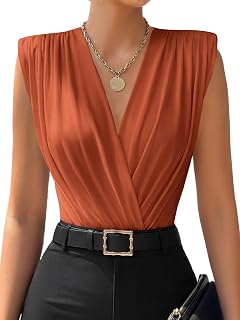 LYANER Women V Neck Ruched Sleeveless Tank Top