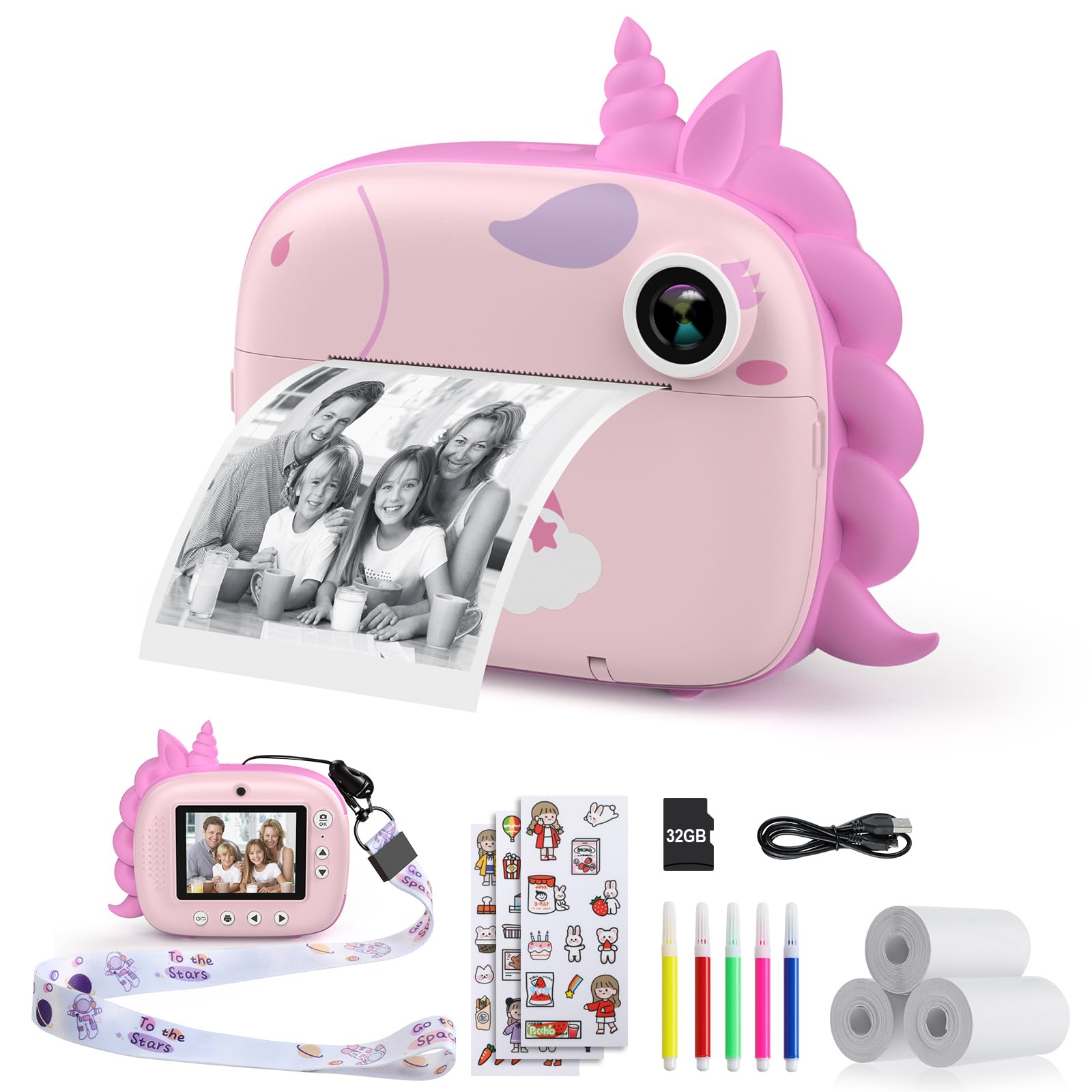 HiMont Kids Camera Instant Print, Selfie Digital Camara for Kids with Print Pape