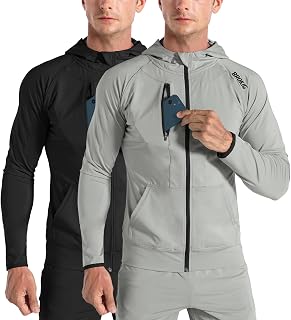 BROKIG Mens Zip Hoodies Gym Lightweight Running Jacket Sport Cycling Track