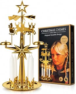 Original Swedish Christmas Chimes, Santa, Carousel and 4 Candles – Scandinavian Spinning Festive Chimes for Christmas, Best Memorial Gift Since 1948, Home Decorations - Brass