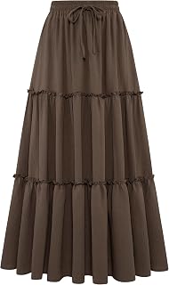 Arolina Women's Summer Maxi Skirt Trendy High Waist Pleated Ruffle Long Skirts Flowy Beach Boho Skirt Dress with Pockets