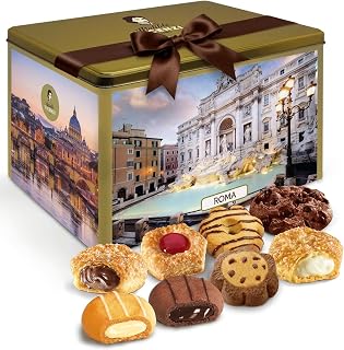 Matilde Vicenzi Roma Cookie Tin - Italian Pastries & Cookies in Individually Wrapped Trays - Bakery Dessert Gifts For Hosts, Birthdays and Thanksgiving - Puff Pastry, Assorted Cookies in Italian Design Gift Tin 32.5oz (920g)