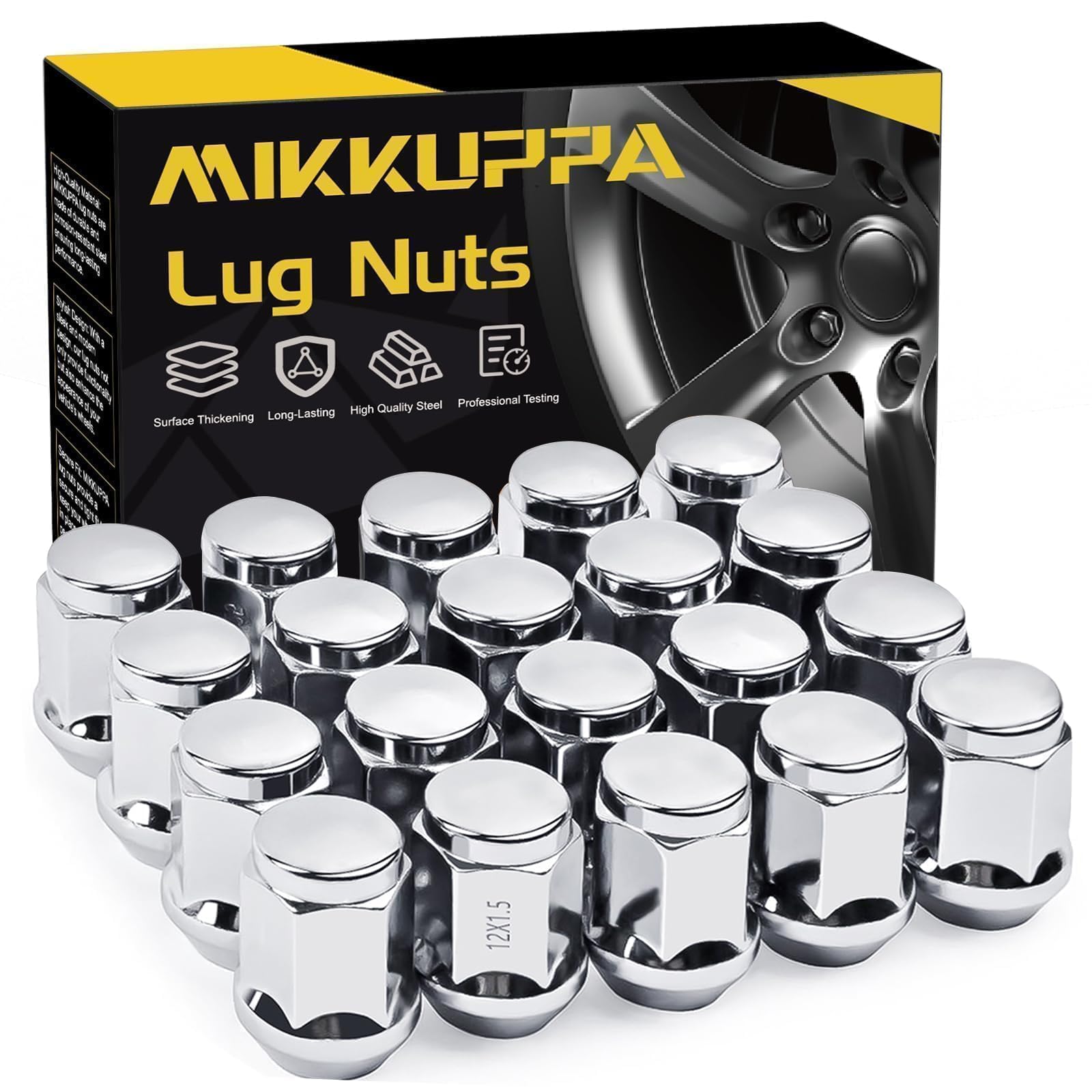 MIKKUPPA M12x1.5 Lug Nuts, Replacement for Ford Honda Aftermarket Wheel | Chrome