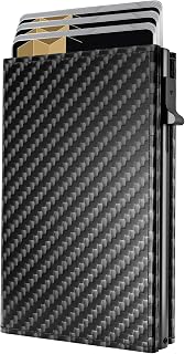 QLD 2025 Upgraded Wallet for Men - RFID Blocking [Soft Pop Up] Minimalist Trifold Metal Wallet & Cash Slot, Front Pocket Wallet with Card Window, Carbon Fiber, Men's Minimalist Wallet