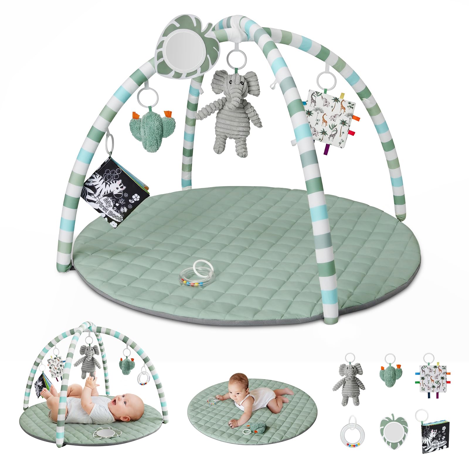 Blissful Diary Baby Play Gym Mat, Play Mat Activity Mat with 6 Detachable Toys f
