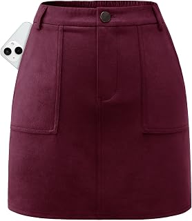 Bridesmay Women's Suede Mini Skirt with Pockets - Elastic High Waisted A-Line Short Pencil Skirts for Women