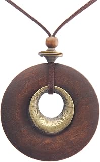 Long Necklaces for Women Boho Wooded Pendant Vintage Necklace Sweater Chain Necklace Handmade Jewelry