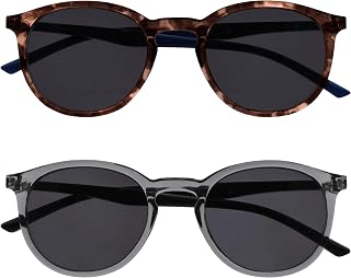 OPULIZE MET Reading SunGlasses for Women Men, Large Frame with UV400 Protection, Brown,Grey +2 (Pack of 2)