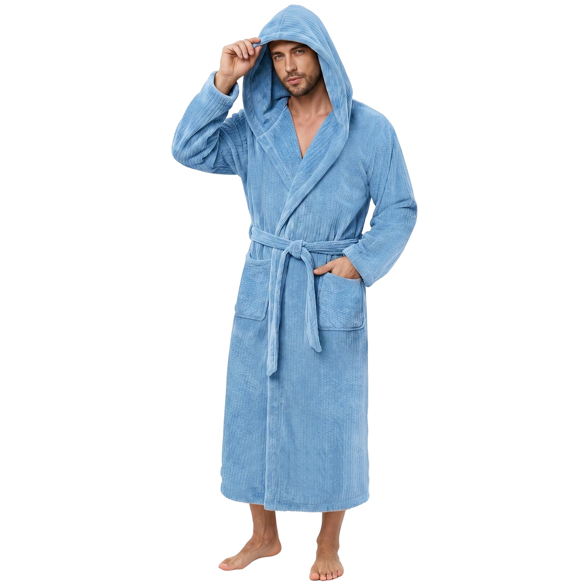 PJGGZ Men's Bathrobe with Hood, Soft Long Towel Robe for Men - Super Absorbent Q