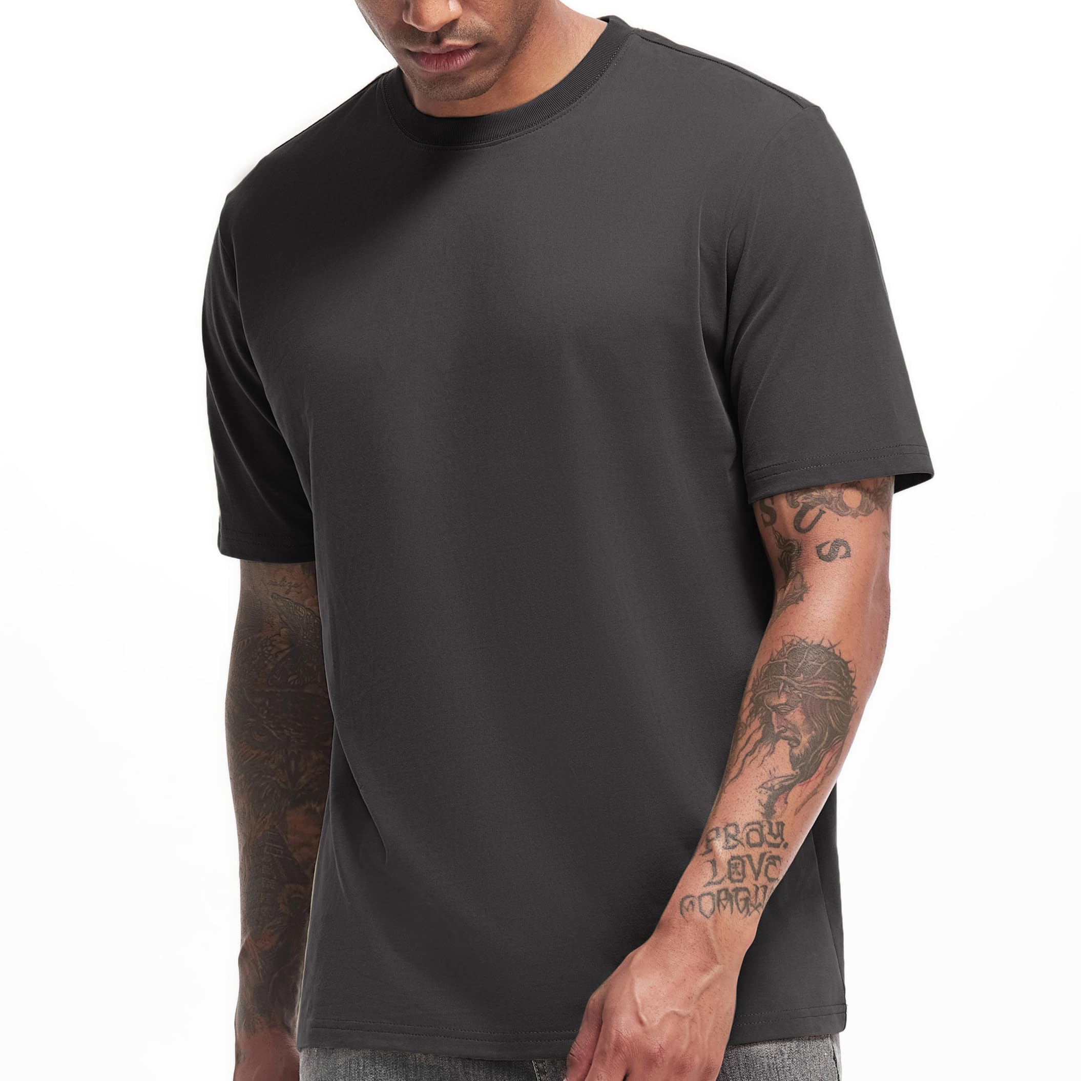 VEIISAR Men's Heavyweight T-Shirt, Long Sleeve Shirt, Brushed - Prewashed