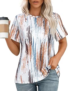 JOELLYUS Womens Summer Tops Casual Short Sleeve Shirts Crewneck Cute Trendy Tunic Blouses Beach Vacation Outfits 2026