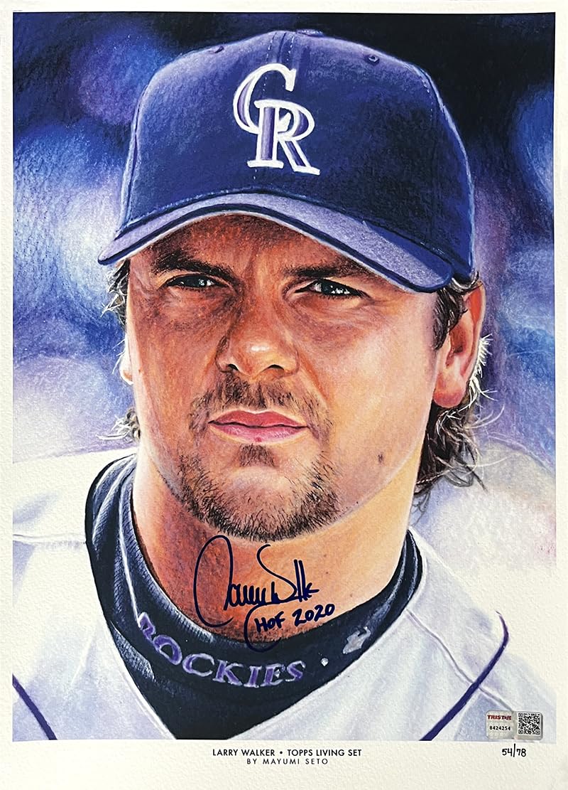 Larry Walker Signed Autographed Rockies Topps Living Set Art Print Inscribed HOF