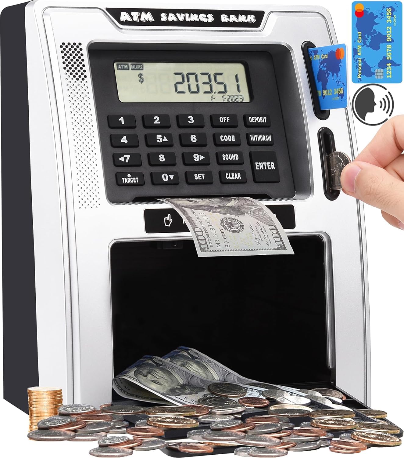 Talking ATM Piggy Bank for Kids with Dual Debit Cards for Real Money | with onek