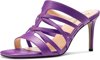 Aachcol Women's Medium Heel Open Heel Square Toe Sandals Slip-on Wedding Summer 8 cm Heels