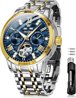 OLEVS Automatic Watches for Men Self Winding Mechanical Skeleton Luxury Dress Stainless Steel Diamond Men Wrist Watches