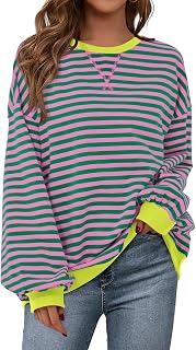 PRETTYGARDEN Womens Striped Oversized Sweatshirt Lightweight Fall Clothes