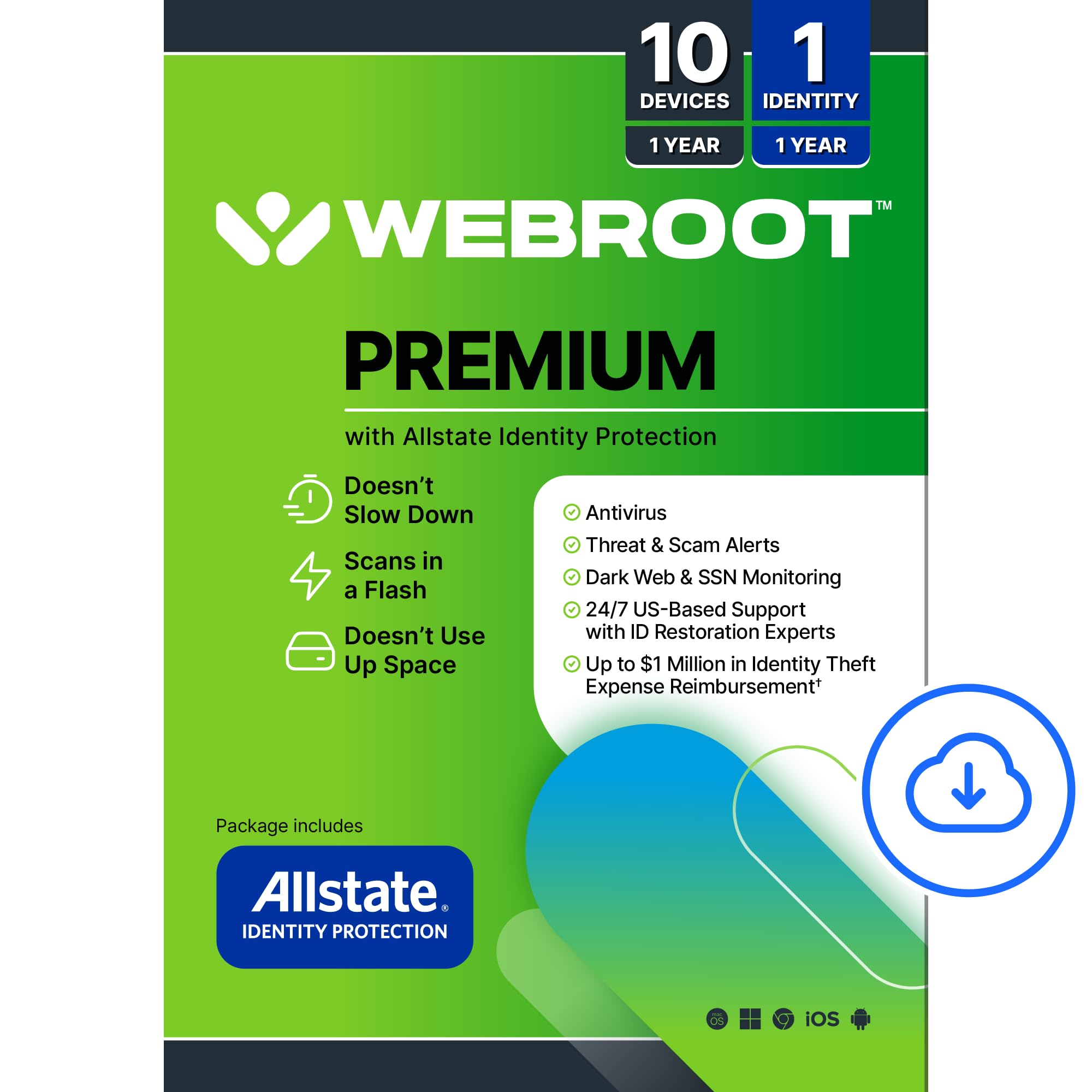 Webroot Premium 2026 with Allstate Identity Protection | 10 Device, 1 Year | Ant