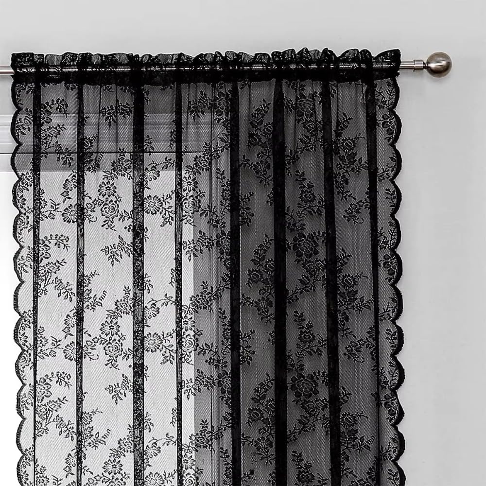 Curtain,Rusitc Floral Vintage Lace Sheer Curtains for Living Room,Rod Pocket Lig