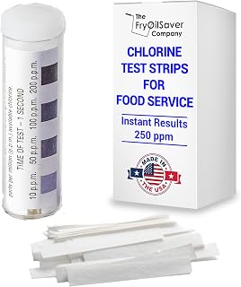 FryOilSaver Co. Chlorine Test Strips, 0-200PPM, 100 Sanitizer Strips | 0-200 PPM Testing Range, Precise Bleach Test Strips, For Restaurant Kitchens, Sanitizing Solution Testing Kit Tools