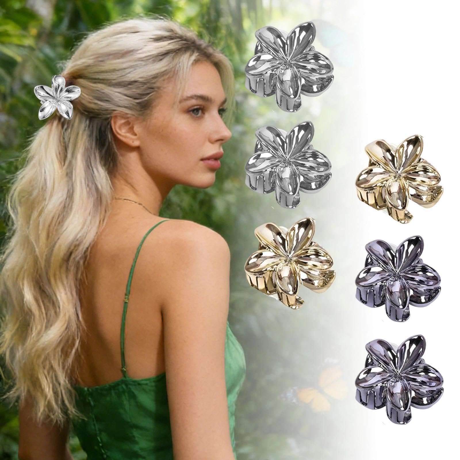 6Pcs Plumeria Flower Hair Clips for Women Gradient Color Accessories Tropical Ha