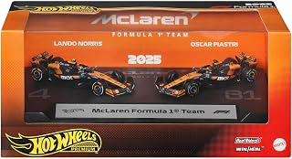 ​Hot Wheels Premium McLaren Formula 1 Toy Car 2-Pack | Collectible Racecars Featuring #81 Oscar Piastri & #4 Lando Norris, 1:64 Scale Die-Cast Vehicles, JMM91