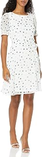 DKNY Womens Short Sleeve Puff Sleeve Tie Waist DressDress