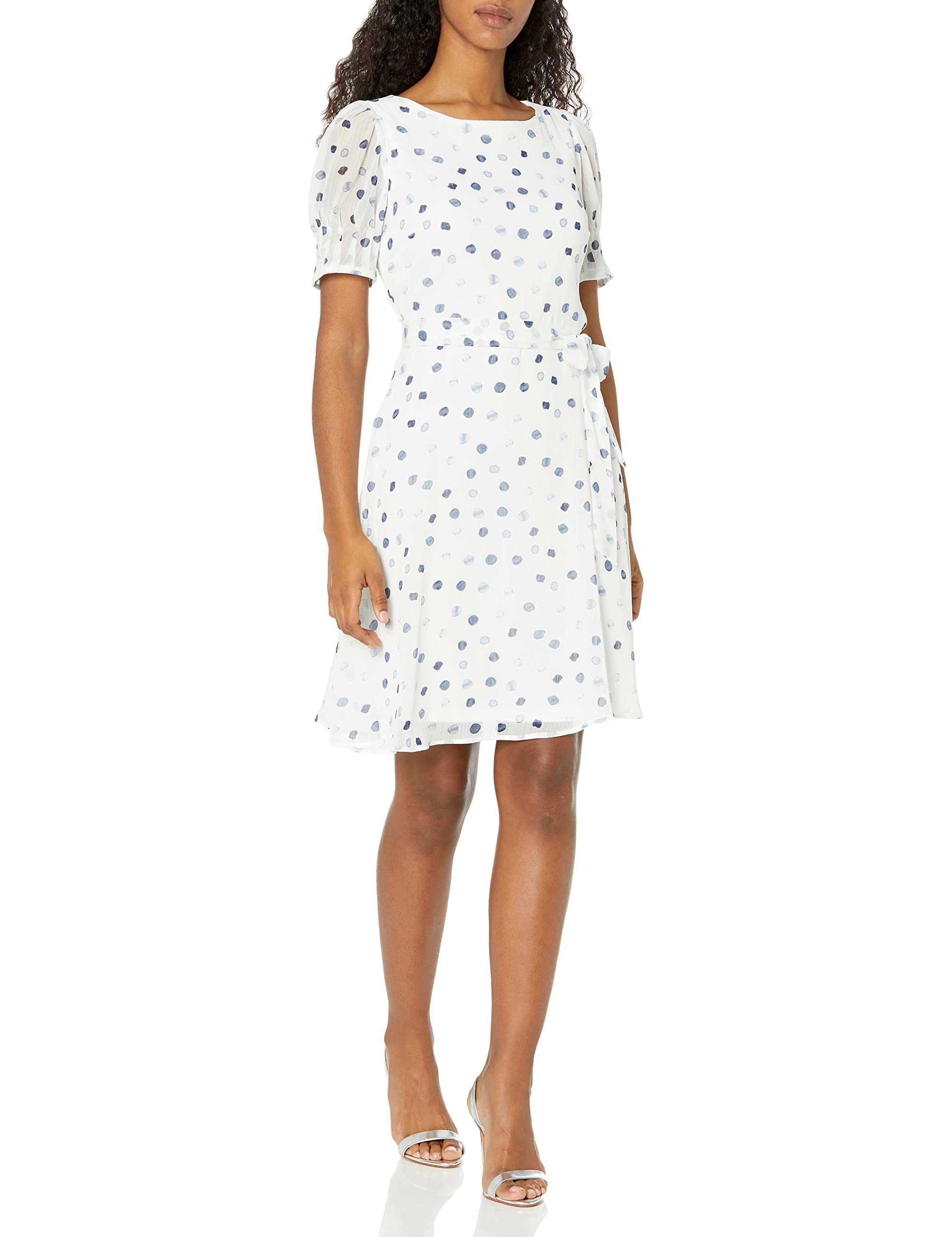 DKNY Womens Short Sleeve Puff Sleeve Tie Waist DressDress