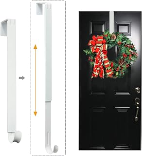 LBSUN Wreath Hanger, Adjustable Over the Door Wreath Hanger | Wreath Holder from 14.9 to 25 Inches,Wreath Door Hanger for Front Door Decor,Larger Christmas Decorations Hook (White,20 lbs)