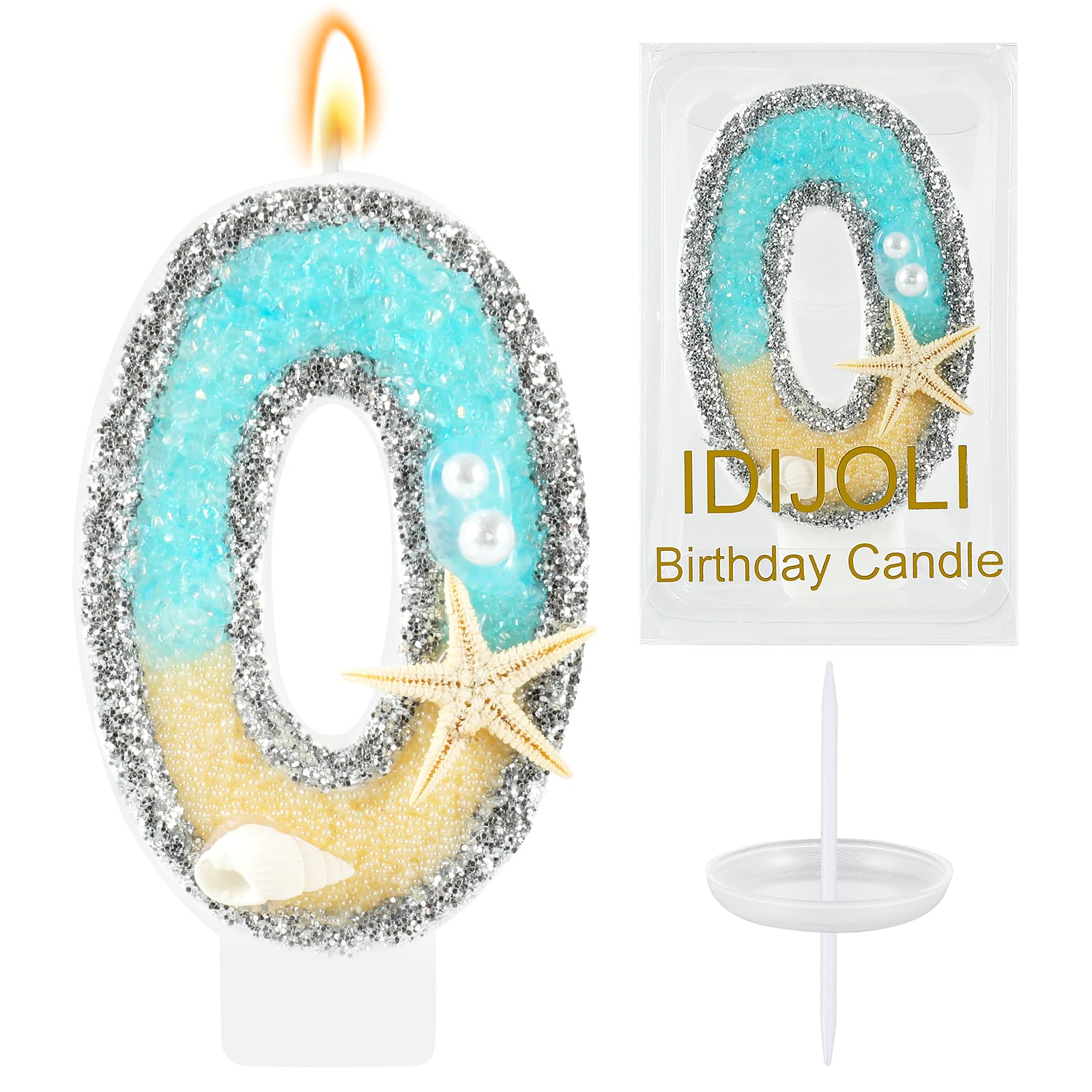 Beach Birthday Candle Starfish Number 0 Candles Cake Candle Blue Birthday Cake T