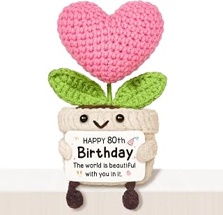 Glydein 80th Birthday Gifts for Women – Handmade Crochet Pink Heart Flower, 1946 80th Birthday Decorations for Her, 80 Years Old Gift for Friend Mom Wife Sister Aunt