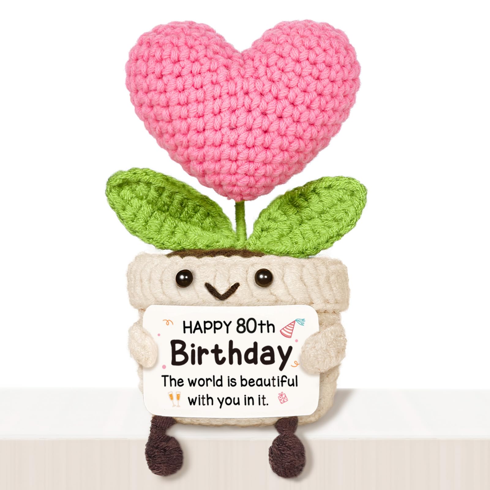 Glydein 80th Birthday Gifts for Women – Handmade Crochet Pink Heart Flower, 1946