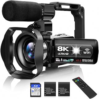 8K Video Camera, 48MP Vlogging Camcorder With IR Night Vision for Youtubers | WiFi,3" Touch Screen, 18X Digital Zoom, Fill Light, Microphone, Stabilizer, Remote Control, 2 Batteries