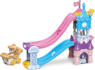 Vtech Toot-Toot Drivers Enchanted Castle Slide, English | Build 2 small towers or 1 tall castle tower, then send the included SmartPoint Cinderella carriage down the slide. Ages 1-5