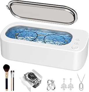 OSLTWI Ultrasonic Jewelry Cleaner Machine: 48KHz Ultra Sonic Cleaner for Jewelry,Eyeglass,Rings,Watch Band,Dentures,with Dual Cleaning Modes,350ML 304 Stainless Steel Tank,Gift for Wife,Mom,Daughter