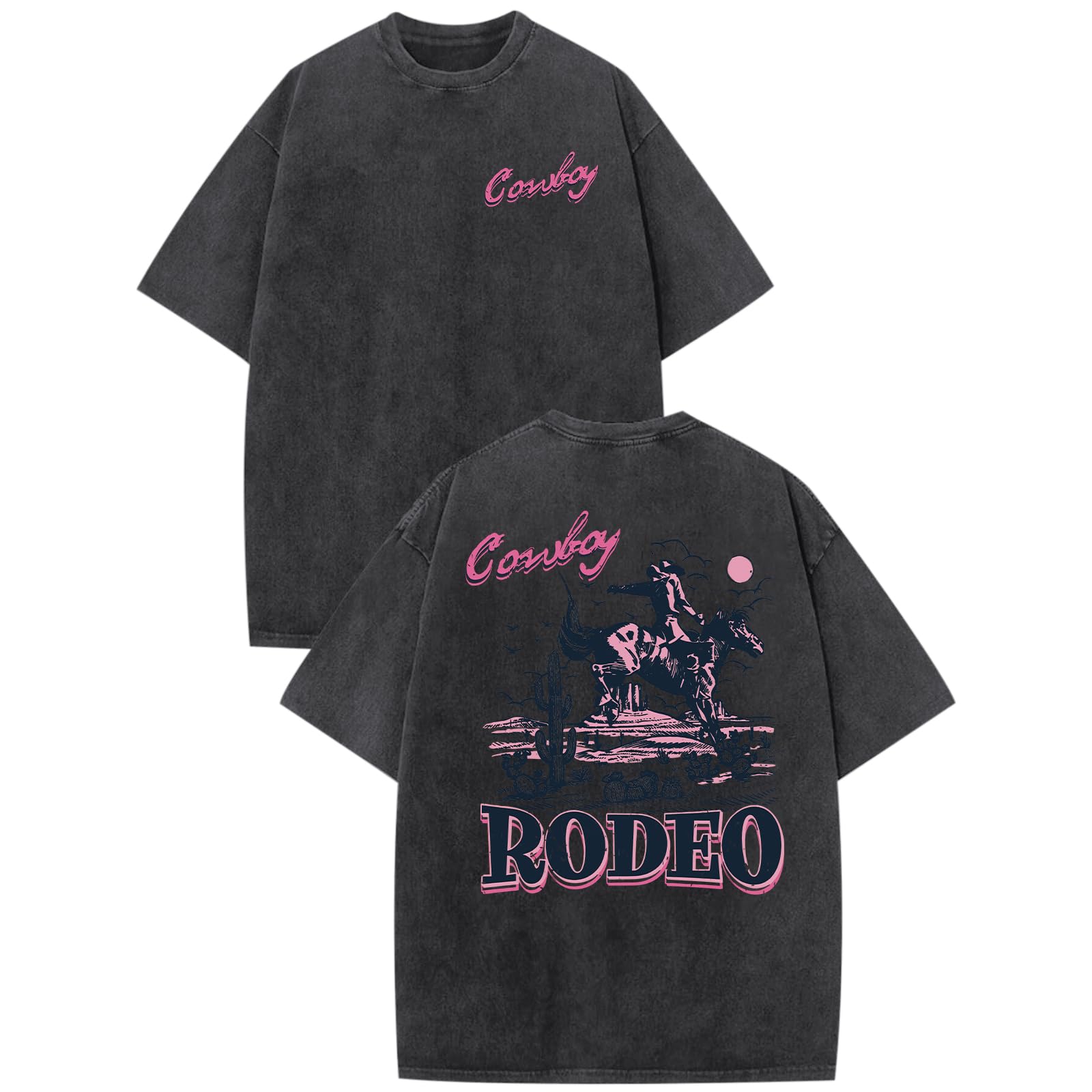 Bobeutou Western Shirts for Men Vintage Rodeo Cowboy Shirt Oversized Graphic Tee