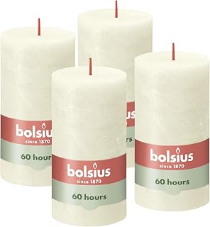 Bolsius Rustic Pillar Candle Cream 4 Pack Long Burn Time 60 Hours Household Candle Indoor Decor Unscented Natural Vegan Wax Oil Free