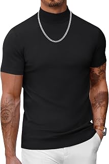 COOFANDY Men's Knitted T Shirt Turtleneck Short Sleeve Slim Fit Slim Fit Casual Elegant Style