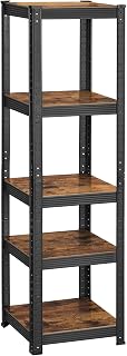 SONGMICS Estantería de 5 Niveles, 37 x 37 x 150 cm, Carga de 400 kg, Estantes Ajustables, Estilo Natural, para Cocina, Salón, Marrón Rústico y Negro GLR037B01