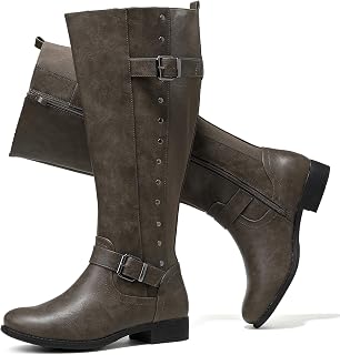 Luoika Women's Extra Wide Calf Knee High Boots Wide Round Toe Blocked Heel Winter Tall Boots