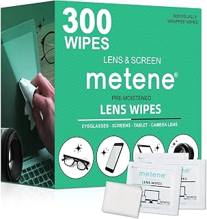 Metene Lens Cleaning Wipes, 300 PCS Individually Wrapped Glasses Wipes | Pre-Moistened Lens Wipes Scratch & Streak-Free Cleaner for Eyeglasses, Sunglasses, Camera Lenses, Computer Screens & Tablets