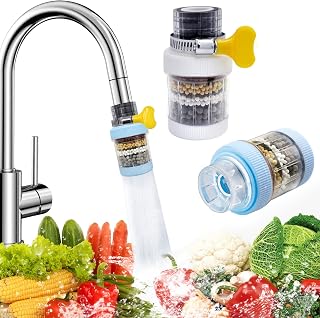 Faucet Tap Water Filter, Uooker 2 Pcs Activated Carbon Kitchen Tap Filter, Removes Chlorine Fluoride Heavy Metals Hard Water Softener Water Sink Faucet Filter for Home Kitchen Bathroom Shower Hose