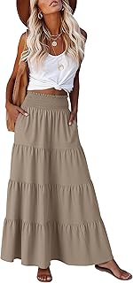 ANRABESS Womens Maxi Skirts, Elastic High Waist A-Line Tiered, Long Flowy Boho Skirts, Summer Casual Beach & Vacation Wear