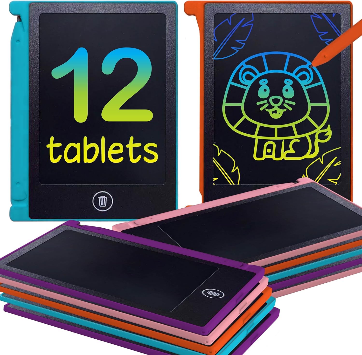 Playtapus Mini LCD Writing Tablet for Kids, 12 Pack – 4.5" Reusable Doodle Board