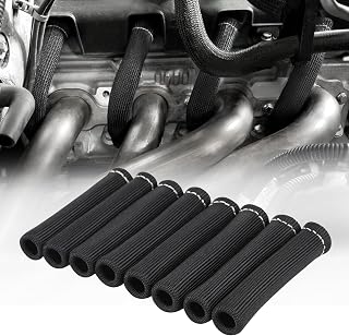 8PCS Spark Plug Wire Heat Shield Sleeve for SBC BBC 350 454 Spark Plug Boot | 2500°F Spark Plug Heat Shield Sleeve, Fiberglass Sleeve Fits 90/45 Spark Plug Wire Heat Sleeve, 1200°F Continuous Insulation