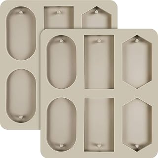 Patelai 2 Pcs Silicone Keychain Wax Molds with Holes, Stylish Style | For Wax Melt Sachets Resin Casting, 3 Shapes Oval Rectangle Hexagon, Epoxy Jewelry Making, Hanging Crafts