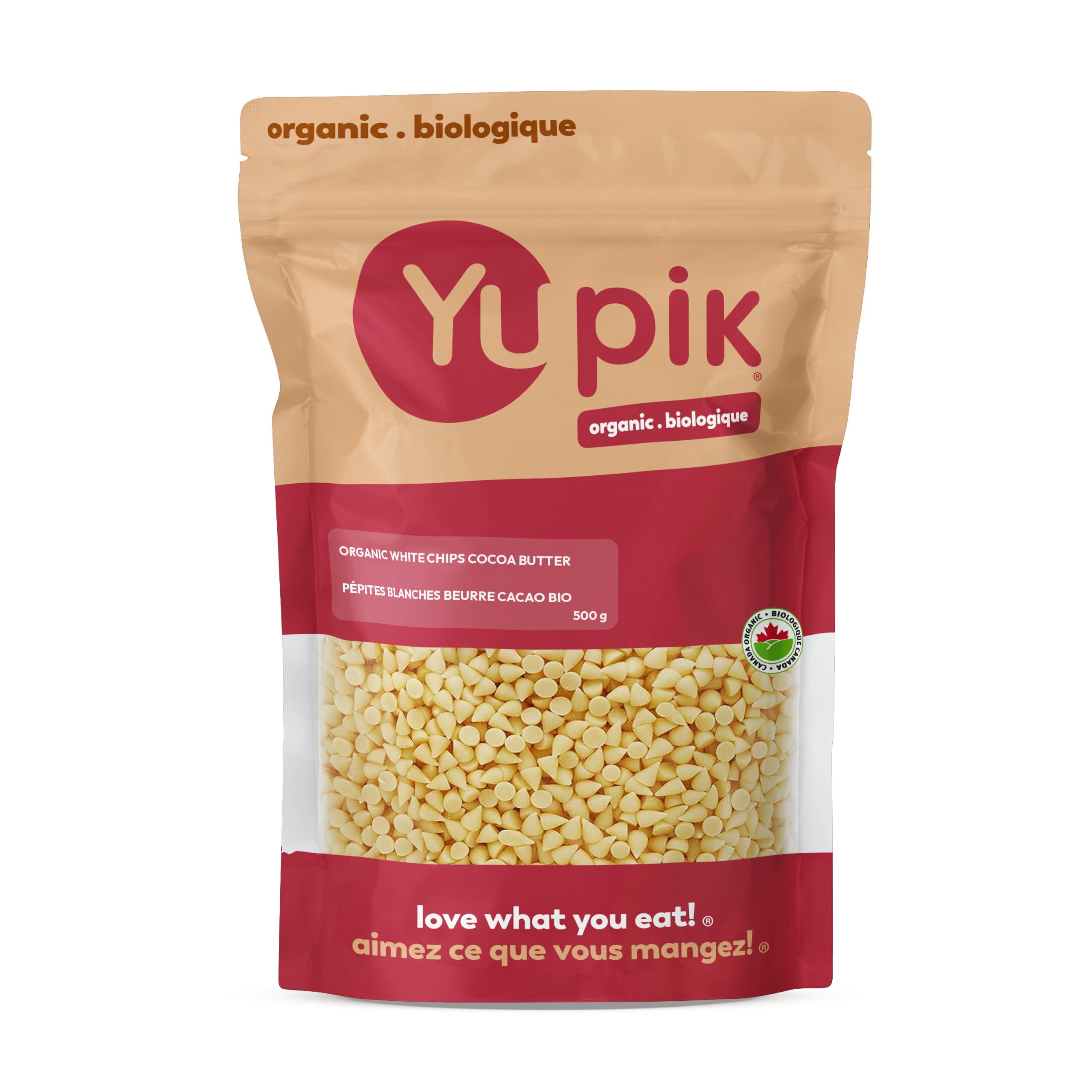 Yupik Organic White Chips, 45% Cocoa Butter, 500 g, Gluten-Free, GMO-Free, Koshe
