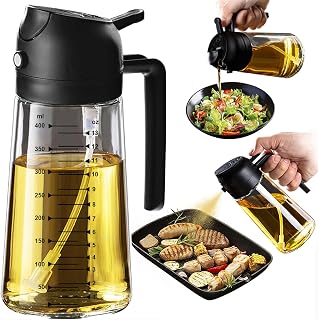 TrendPlain Oil Spray for Air Fryer, 470 ml, 2 in 1 Oil Dispenser, Oil Dispenser Spray for Kitchen, Salad and Vinegar, Kitchen Accessories BPA-Free (Black)