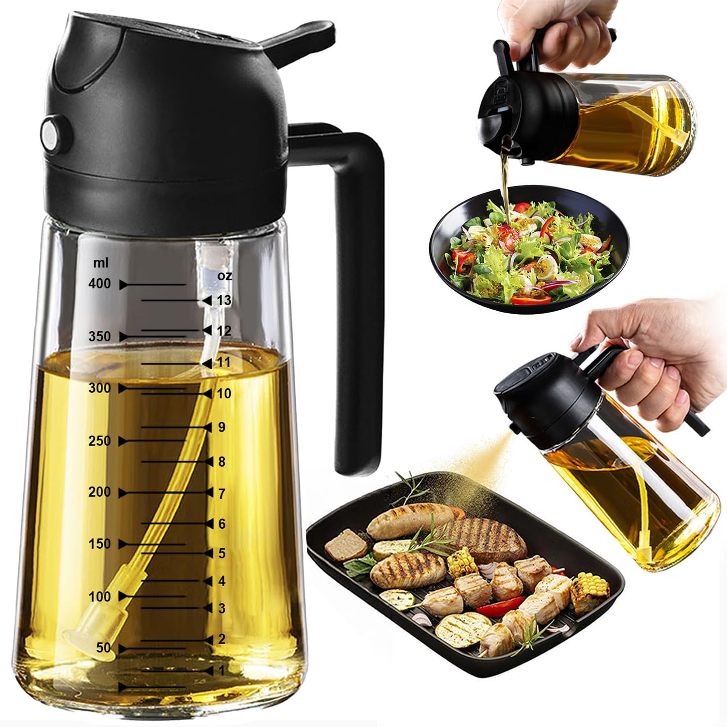 TrendPlain Kitchen Oil Spray 470ml - Air Fryer 2-in-1 Oil Spray for Cooking, Sal