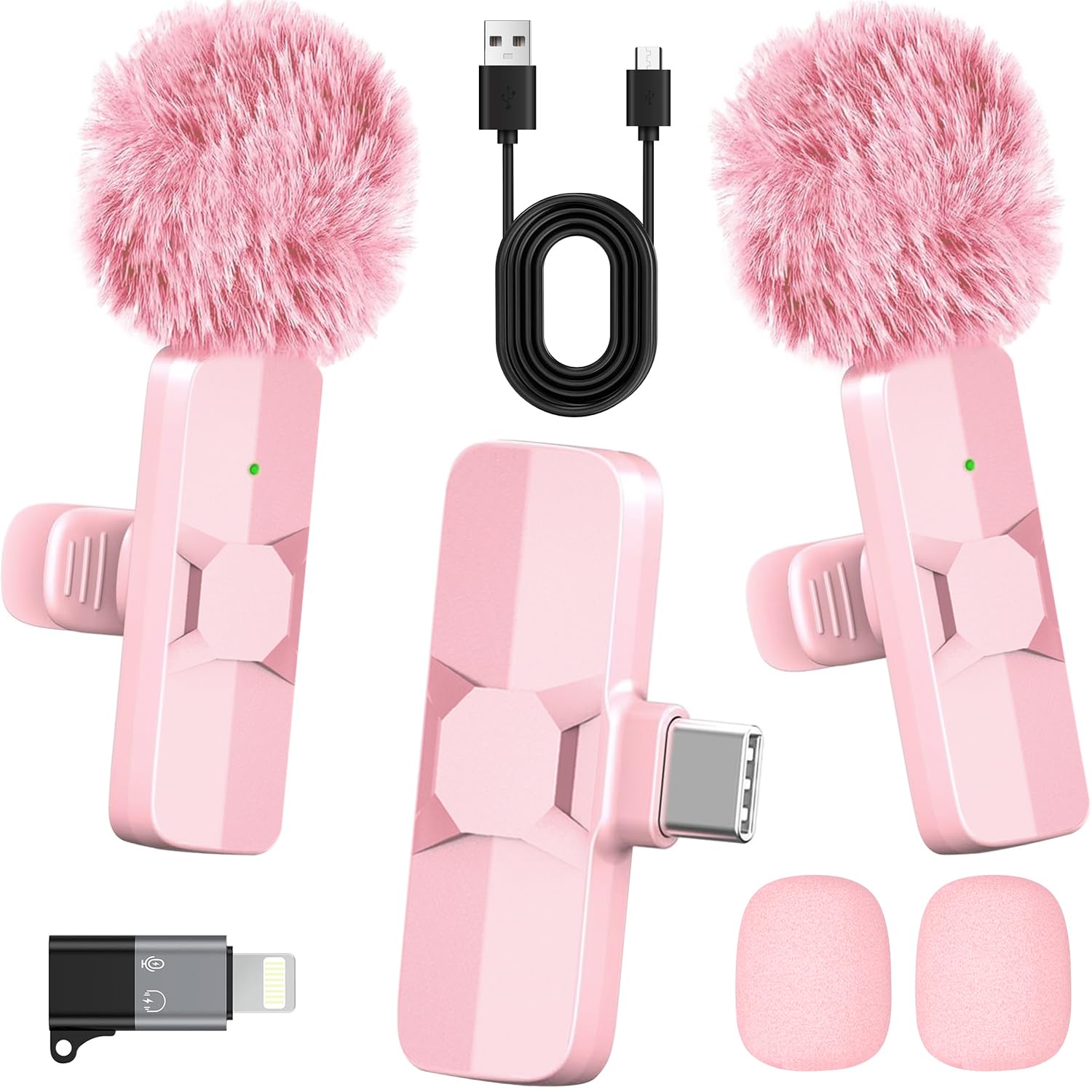 HONGJIEYUAN Pink Wireless Lavalier Microphone for iPhone & Android - Mini Clip-O